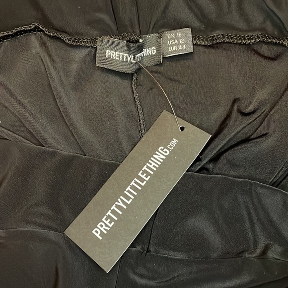 NWT PrettyLittlething Jill Black Slinky Palazzo Pant size 12 - Picture 3 of 6